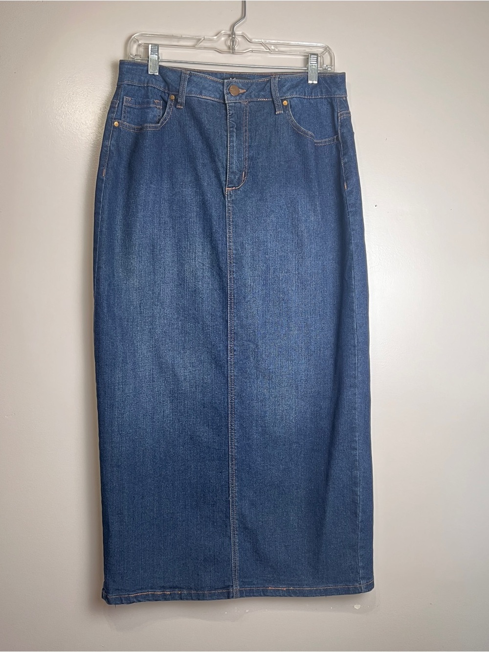 d.jeans Dark Wash Denim High Waist Maxi Skirt Size 10, Back Slit, EUC